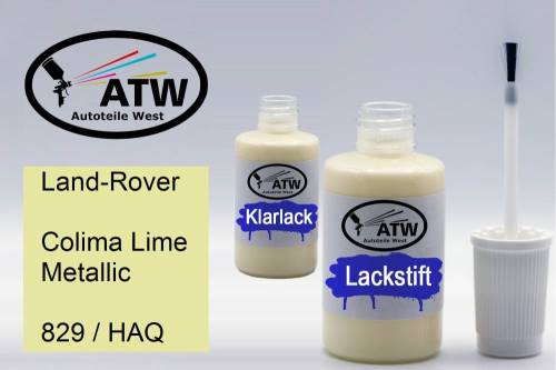 Land-Rover, Colima Lime Metallic, 829 / HAQ: 20ml Lackstift + 20ml Klarlack - Set, von ATW Autoteile West.